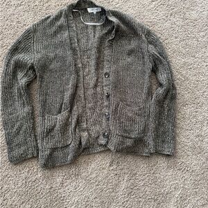 John + Jenn Olive Brown Heathered Button Cardigan